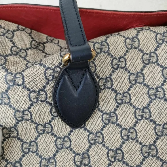 GG Supreme Monogram Linea A Foldover Tote Beige Blue Hibiscus Red - Picture 7 of 16